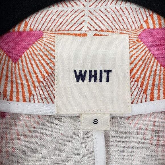 WHIT Blazer Womens Small Pink Orange Geometric Linen Silk Made in USA 3/4 Sleeve - Picture 3 of 11